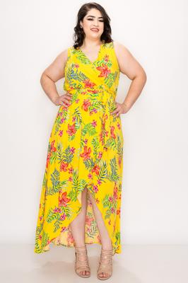 Tropical print high and low dress