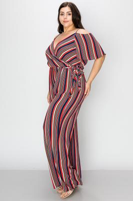 Stripe Open Shoulder Surplice Jumps