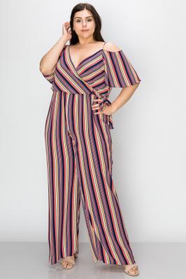 Stripe Open Shoulder Surplice Jumps