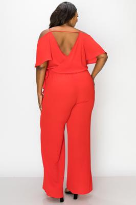 Open Shoulder Surplice Jumpsuit