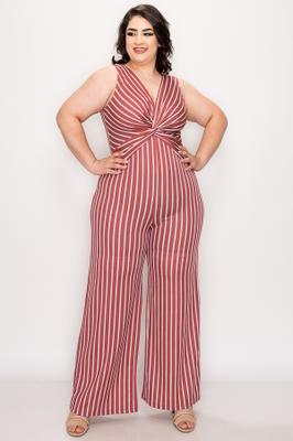 JUNIOR PLUS STRIPE JUMPSUIT