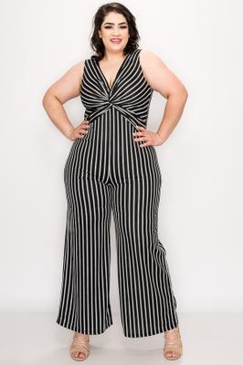 JUNIOR PLUS STRIPE JUMPSUIT