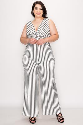 JUNIOR PLUS STRIPE JUMPSUIT