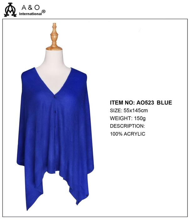 Soft Knitted Button Scarf Shawl - Blue
