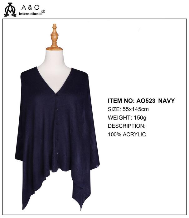 Soft Knitted Button Scarf Shawl - Navy