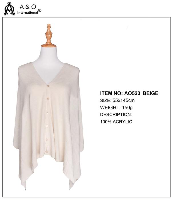 Soft Knitted Button Scarf Shawl - Beige