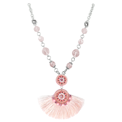 THE CRYSTAL BEADED TASSEL NECKLACE | LIGHT PINK