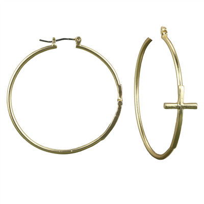 THE CROSS HOOP EARRINGS | MATTE GOLD
