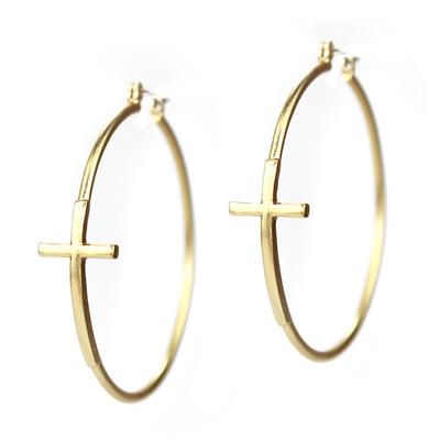 THE CROSS HOOP EARRINGS | MATTE GOLD