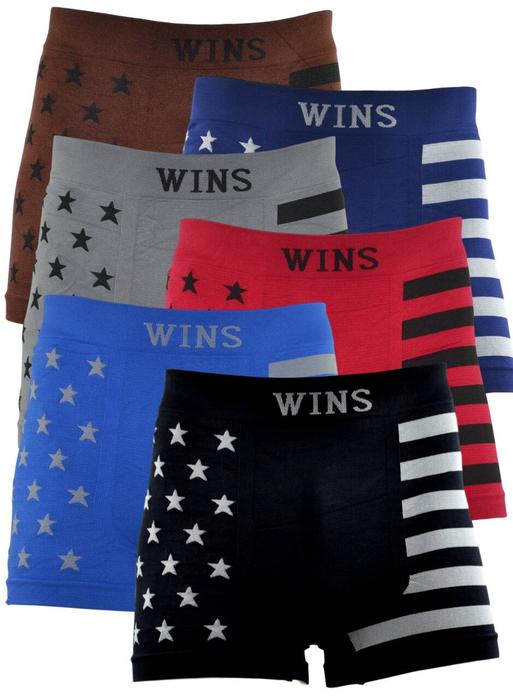 Men's Seamless Boxer Briefs One Size Stars & Stripes - 6 Pack - Variety - Sox World Inc.