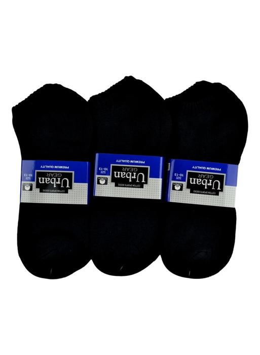 10-13 Urban Gear Sports Low Cut Socks - Solid Black - 1 Dozen - Sox World Inc.