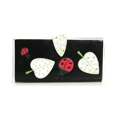 Adorable Lady Bug Nature Design Embroidered Bi Fold Faux Leather Wallet
