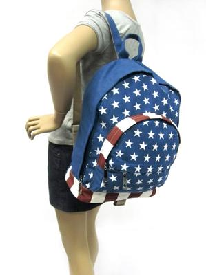 Patriotic American Flag Printed Canvas Cotton Backpack