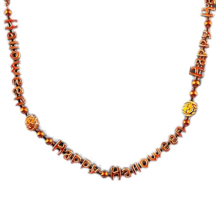 Happy Halloween Non Light Up Orange Beaded Necklaces Pack of 12