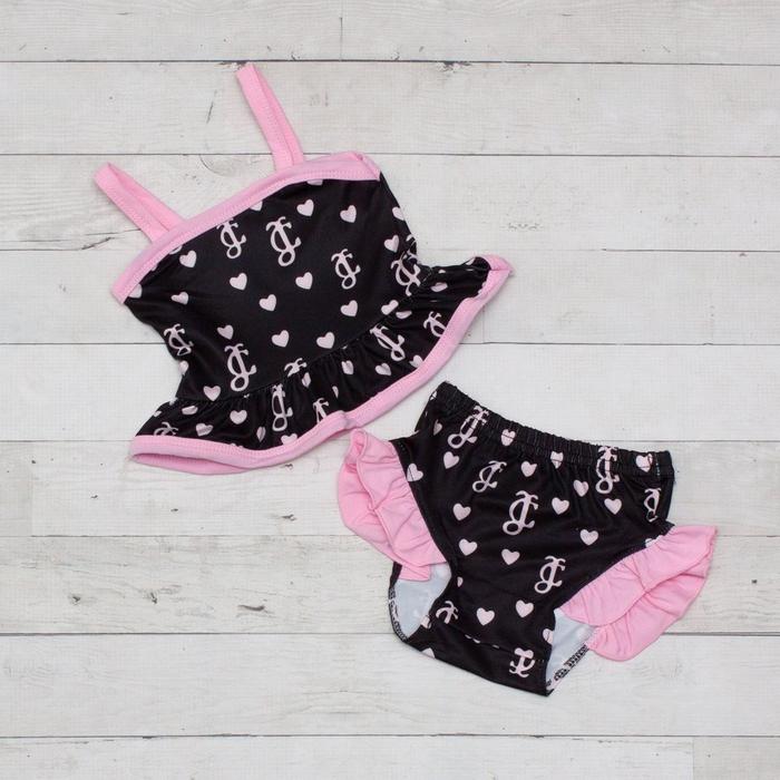 Navy with Pink Hearts and Ruffles Two Piece Swimsuit