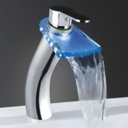 Temperature Control Color Changing LED Waterfall Bathroom Faucet