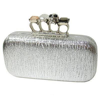 EVENING BAG - SKULL & STONE KNUCKLE CLUTCH BAGS - SILVER - BG-EHP7101SV