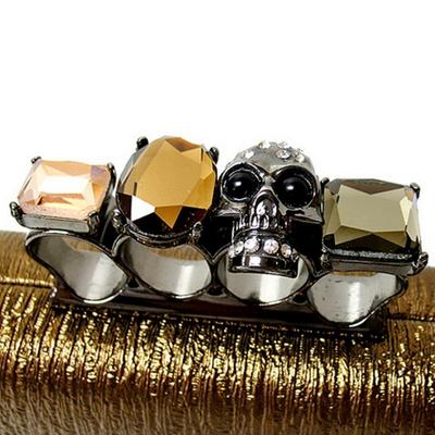 EVENING BAG - SKULL & STONE KNUCKLE CLUTCH BAGS - SILVER - BG-EHP7101SV