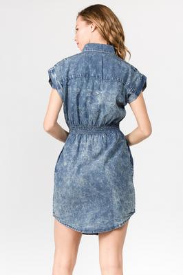 Long Acid Wash Denim Dress