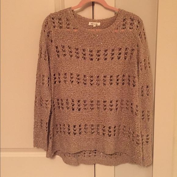 tan sweater w gold sparkles. Holesnmiracle