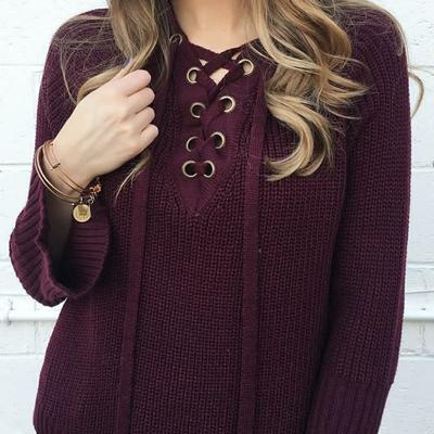 MIRACLE maroon lace-up sweaternMiracle