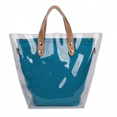 BLUE CUTE TRENDY TRANSPARENT OUT LAYER TOTE BAG