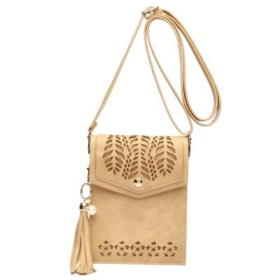 Tan Cell Phone Laser Cut Modern Crossbody Purse - FCUS 5754