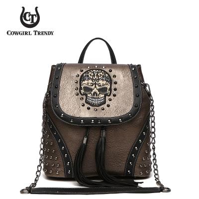 Bronze Western style Biker Skull Backpack - SKW5 5454