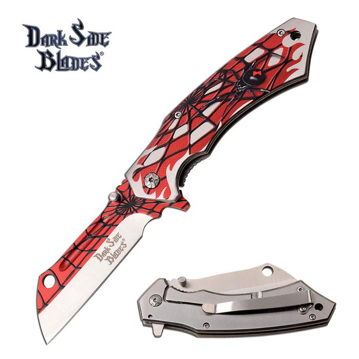 Spider Web Assisted Opening Folding Cleaver Blade Pocket Knife Red