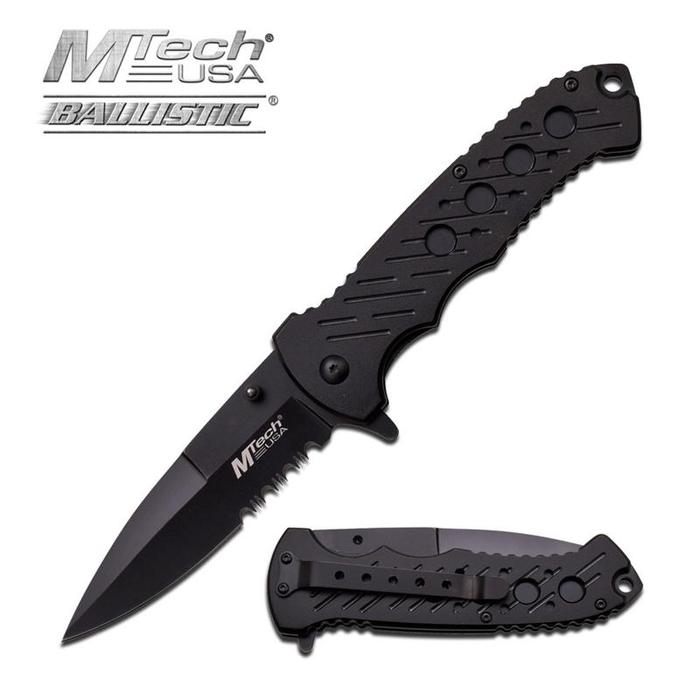 Mtech Ballistic Full Black Spring Assisted Opening Folding Knife