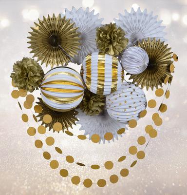 White Gold Lantern Accordion Lantern Pompom kit Pack for Birthday Wedding Party Decoration