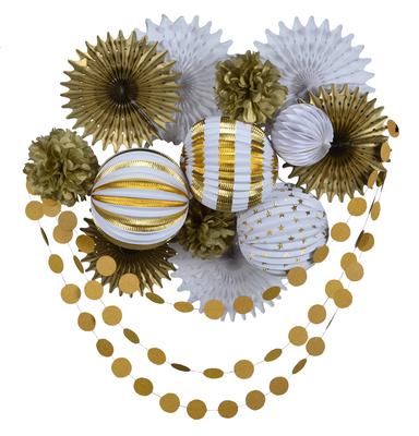 White Gold Lantern Accordion Lantern Pompom kit Pack for Birthday Wedding Party Decoration