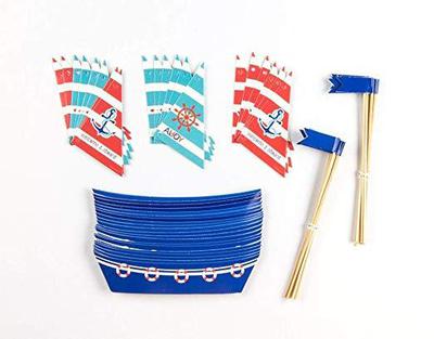 Nautical Party AHOY ocean theme Cupcake Toppers for Baby Boy Birthday