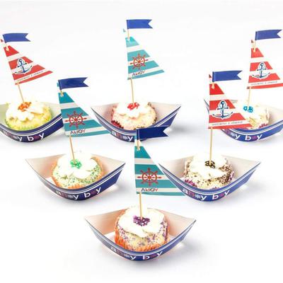 Nautical Party AHOY ocean theme Cupcake Toppers for Baby Boy Birthday