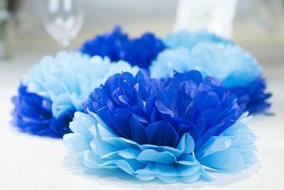 Light Blue & Royal Blue Pom Poms 3pcs
