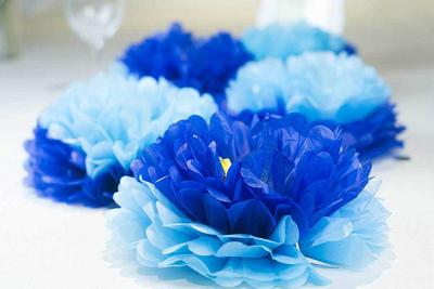 Light Blue & Royal Blue Pom Poms 3pcs