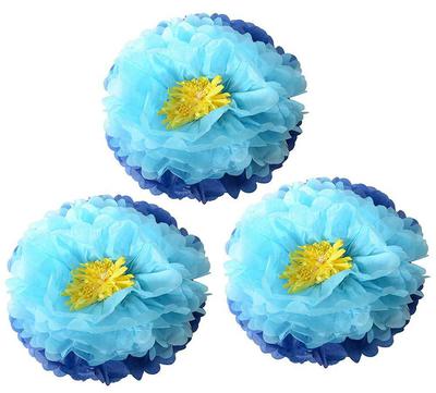 Light Blue & Royal Blue Pom Poms 3pcs