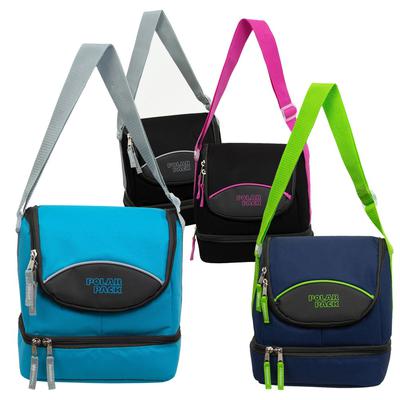 10" Bulk School Supplies Dual Compartment Cooler in 5 Assorted Colors - Wholesale Case of 24 Lunch Boxes - C5577-24