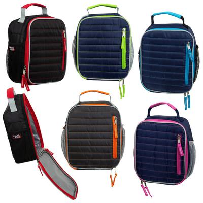 10" Bulk Insulated Vertical Quilted Lunch Cooler in 5 Assorted Colors - Wholesale Case of 24 Lunch Boxes - C5574-24