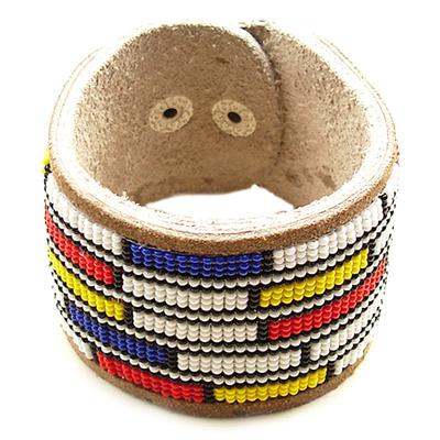 Handmade multicolored Seed Beaded leather Soft Cuff Bracelet B39/4 [B-39-SB-9]