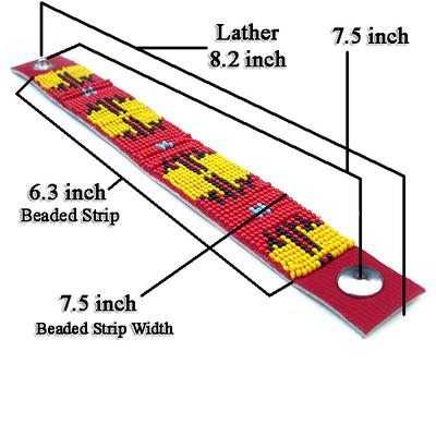 Handmade Red yellow Seed Beaded Soft leather Cuff Bracelet B39/10 [B-39-SB-10]