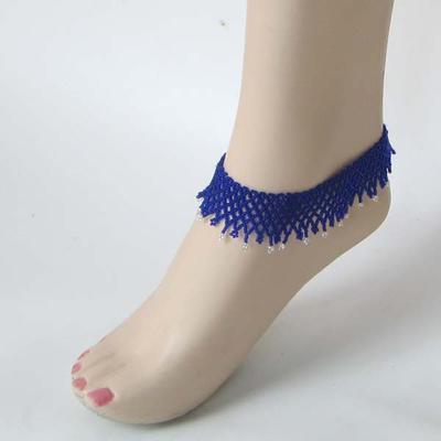Blue Seed Beads Beaded Stretchable Anklet 16/2 [A-16-SB-2]