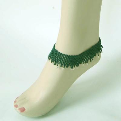 Green Seed Beads Beaded Stretchable Anklet A16/4 [A-16-SB-4]