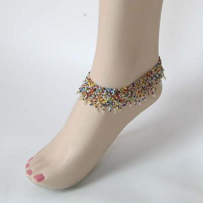 Multicolor Seed Beaded Stretchable Anklet Handmade [A-16-SB-3]