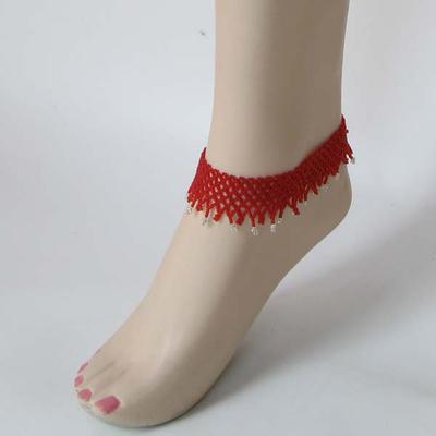 Iris Red Seed Beads Beaded Stretchable Anklet A16/6 [A-16-SB-6]