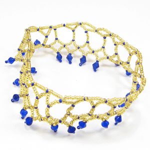 Golden Blue Stretchable Beaded Anklet Handmade  [A-15-SB-2]