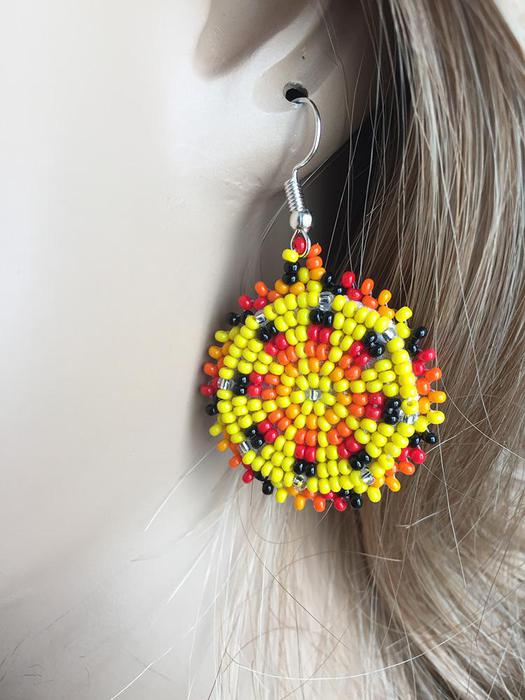 Handmade Beaded Cute Round Yellow earrings [E-60-SB-26]