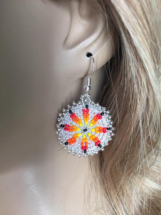 Handmade Beaded Cute Round Silver earrings [E-60-SB-27]