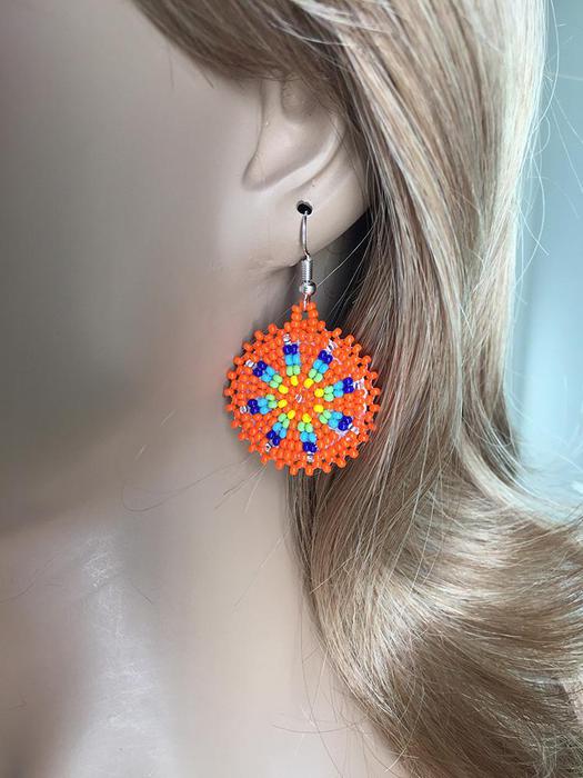 Handmade Beaded Cute Round Orange earrings [E-60-SB-25]