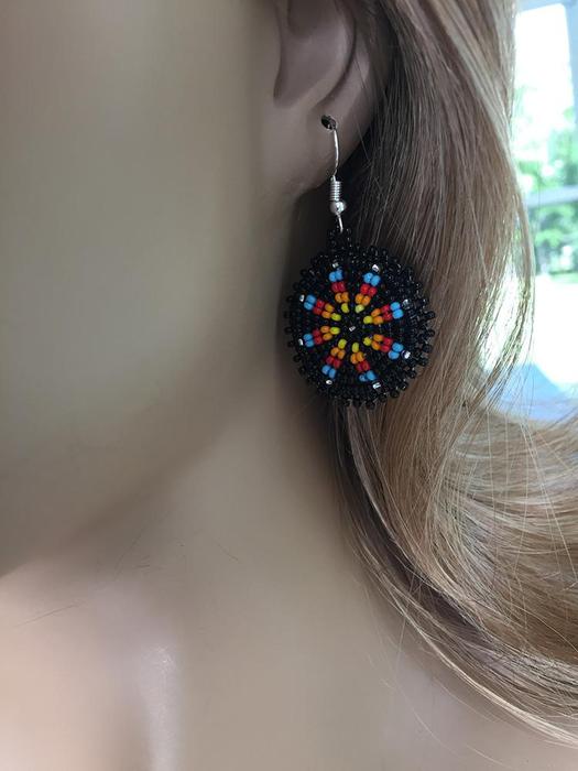Handmade Beaded Cute Round Black earrings [E-60-SB-24]